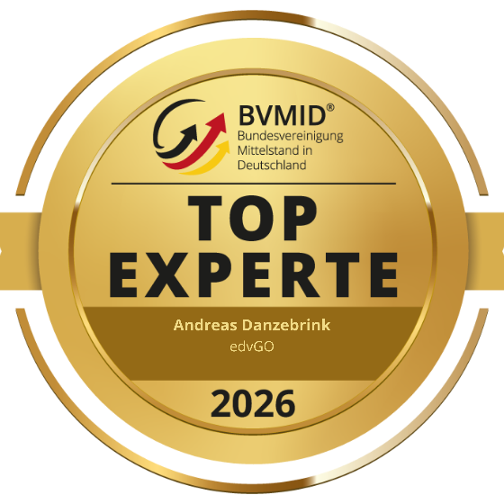 Siegel: BVMID Top-Experte 2026 – Andreas Danzebrink, edvGO